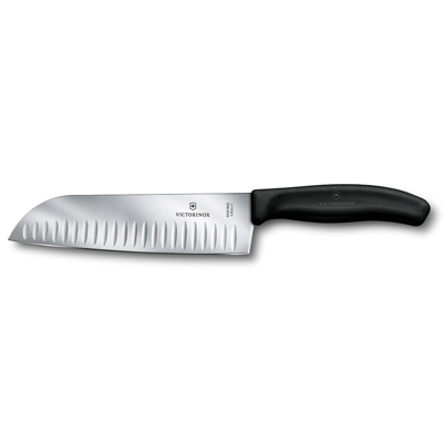 סכין טבח סנטוקו מחורצת 17 ס"מ ידית שחורה